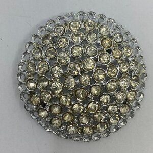 Vtg 1940 CORO ? pewter rhinestone  round brooch